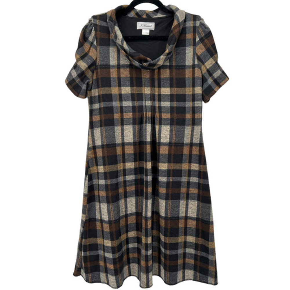 J. Howard Brown, Black‎ and Tan Cowl Neck Plaid Dress Size 14
